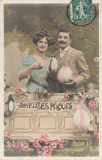 CP PERPETUAL CALENDAR EASTER WOMAN ELEGANT MUSTACHE EGGS RIBBON COUPLE 64970