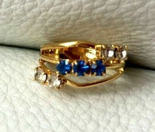 Pur Vintage BAGUE NEUVE doré & strass BLEU réglable Ring ajustable BLUE Gold !