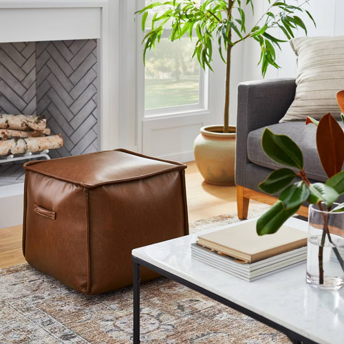 Evanston leather cube pouf - evanston,