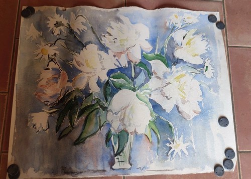 Grande aquarelle ancienne - aquarelle,