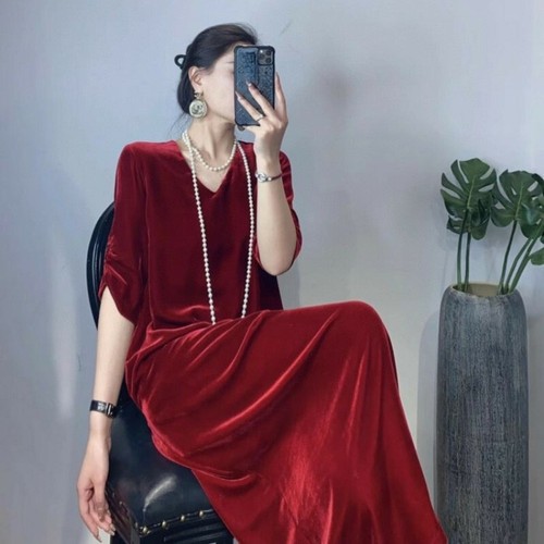 Femme robe velours col - femme, demi