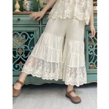 Women Cotton Lace Culotte Slips Split Skirt Bloomers Pettipants Capri Trousers