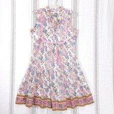 Lola Australia Dress XS Pink Floral Cotton Sleeveless Knee Length Boho Hippie