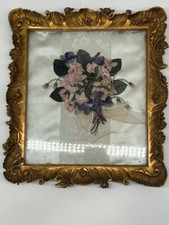 Gold Wooden Frame with Bouquet of Fabric Flowers