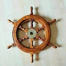 45.7cm Vintage Bois Laiton Bateau Roue en Nautique Maritime Mural Item Best Gift
