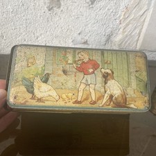 Boite ancienne à gouter en tole lithographiée - 1920 - Chien Enfant à la tartine