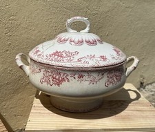 Antique BFK Sorbier Belgium Boch Brothers Red Porcelain Vegetable Tureen