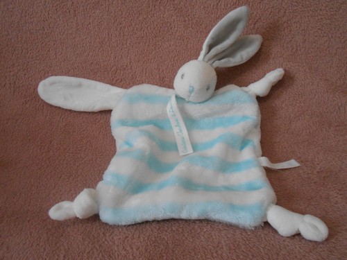 Doudou lapin blanc rayé - , bleu