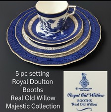 Royal Doulton Majestic Booths Real Old Willow,  5  Pc Setting, 1980's Gold Trim
