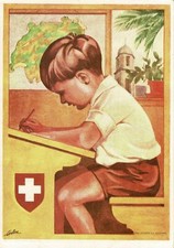 1930 Suisse Carte Postale Fête Nationale Garçon Banc École 40 Rp Nouveau MF67740