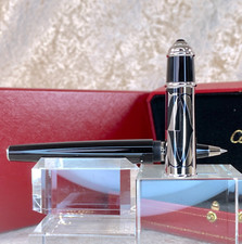 Cartier Rollerball Pen Diabolo Logotype Black Lacquer Palladium with Case