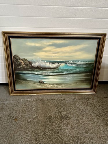 Grande huile sur toile - huile, marine