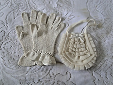 Lot Ancienne aumonière de communion et paire de gants fait main