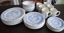 Vintage GIEN France Blue Flowers & Birds OISEAU BLEU Dining Wear Set