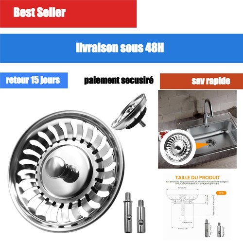 Bouchon evier inox - inox, avec