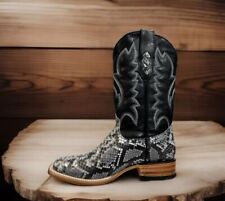 Men's Leather Python Print Natural Color Square Toe Boot-03