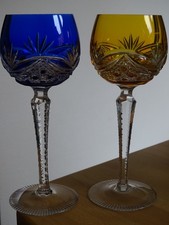 2 BEAUTIFUL WINE GLASSES ROEMER CRYSTAL DOUBLE COLOR STONE COLOR ht 19 cm