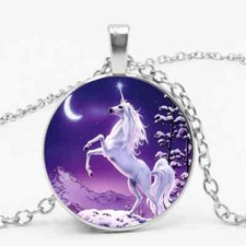 Femme Pendentif avec Chaîne Argent Mauve Licorne Cabochon Collier Cadeau Party