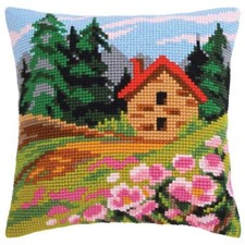 Kit point de croix estampillé CDA coussin "Chalet sur le bord", 40x40cm, DIY