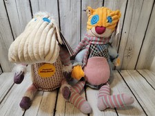 Set Of 2 Les Deglingos Ronronos Le Chat Cat Patchwork Plush Stuffed France 10.5”