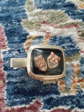 -Comedy Tragedy Theater Masks Vintage Tie Bar Clip drama shakespear