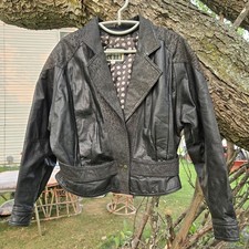 Pelle Cuir 80's Vintage Genuine Leather & Leopard Print Sz LARGE Cropped Jacket