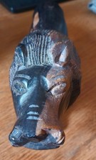 ROARING LION - IMPOSING HANDMADE SOLID EBONY WOOD SCULPTURE - 1950