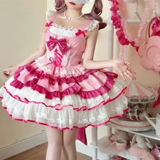 Sweet Lolita Dress Lace Ruffles Bow Bandage Princess Dress Tea Party Mini Dress