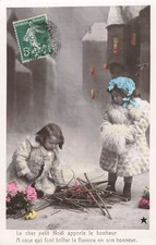 CP ENAMELOGRAPHY LITTLE GIRL BOY COAT FUR SLEEVE FIRE CAMP - 24383