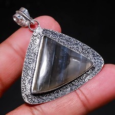 Pendentif bijou ancien design ethnique fait main pierre précieuse opale bleue...