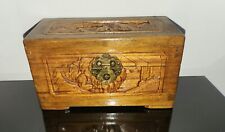 Antique Chinese Carved Wooden Jewelry Box Sewing Biblet