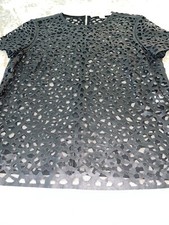 Diane Von Furstenberg DVD Cuir Leather Black Cutout Short Sleeve Top S