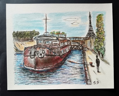 Dessin paris bateaux seine - paris,