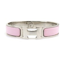 Auth HERMES Clic Clac H Bangle Bracelet Silver/Light Pink Metal/Enamel - e60507a