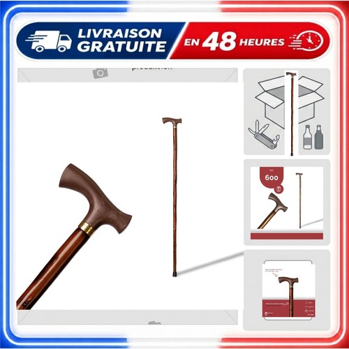 Canne marche bois marron - canne,