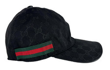 Gucci Auth Men Black Sz Large L 59 GG Logo Monogram Web Ball Cap Hat Runway