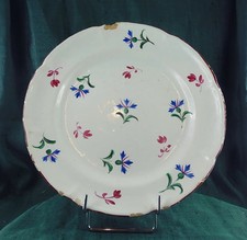 ASSIETTE FAÏENCE 18/19 é  DECOR  POLYCHROME AUX BLEUETS LISIERE BRUNE