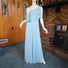 Vtg 70s Disco Cold Shoulder Soul Train Liquid Jersey Maxi Evening Dress Gown S/M