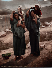 Palestine, Bedouins and their children in front of their tent photochrome, vintage