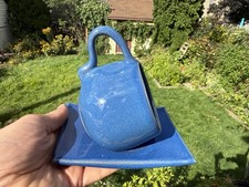 Ensemble de 2 tasses à café/thé bleues avec soucoupes rectangulaires assorties