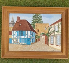 PEINTURE HULE SUR TOILE HST LA MAISON BLEUE A GERMEROY  SIGNE RUIZ