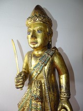 Grand Bouddha en bois 75 cm, doré à la feuille d'or, époque XIXème