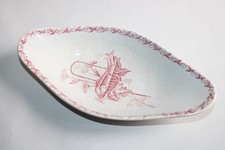 Antique Badonviller earthenware ravier, screen decor, fish, dim. 24x11.7 cm