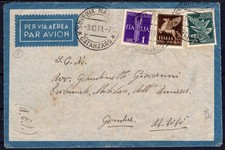 1939 3 OCTOBER CATANZARO AEROGRAM FOR GONDAR (ETHIOPIA) FRANKED WITH C.25