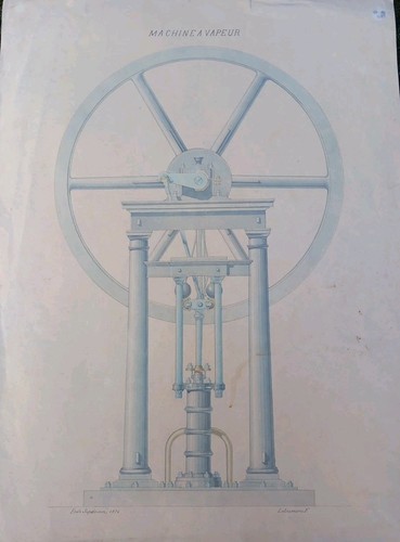 Dessin machine vapeur 1874 - machine,