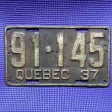 1937  plaque immatriculation Licence du Québec  ancienne no 91-145
