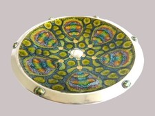 Art Déco centre de table Coupe en cuivre émaux et Argent / Maison Baguès  1930