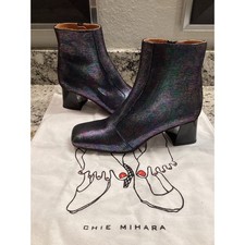 Chie Mihara Volshoi Black mettalic iridescent suede leather square toe boots 37