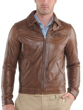 Veste en cuir marron pour