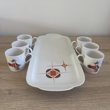 Victoria Bavaria W. German 6 Coffee Cups + Porcelain Tray Service - 60’s